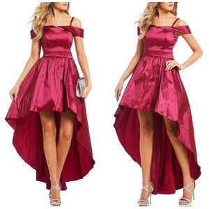 Prom Dress -  Stunning Classy Dark Reddish Pink Satin High/Low Dess - Size 7/8